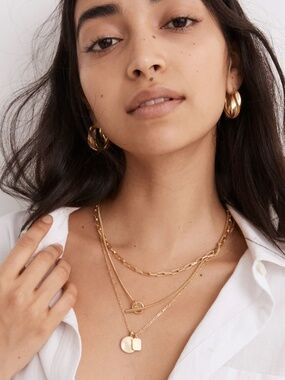 Layered Gold Chain Necklace Set | Coin Pendant + Toggle Clasp | Trendy Stack